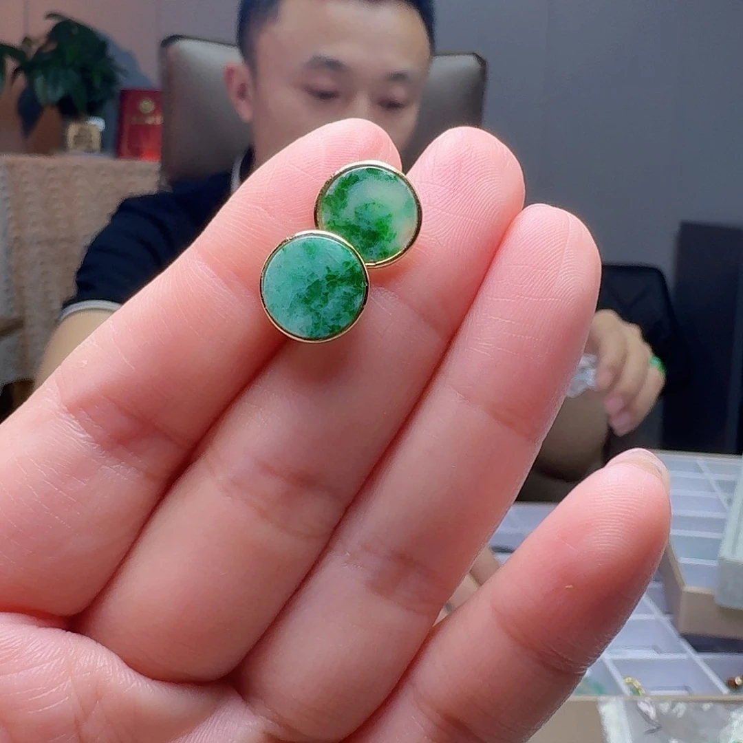翡翠银S925镶嵌耳饰天然