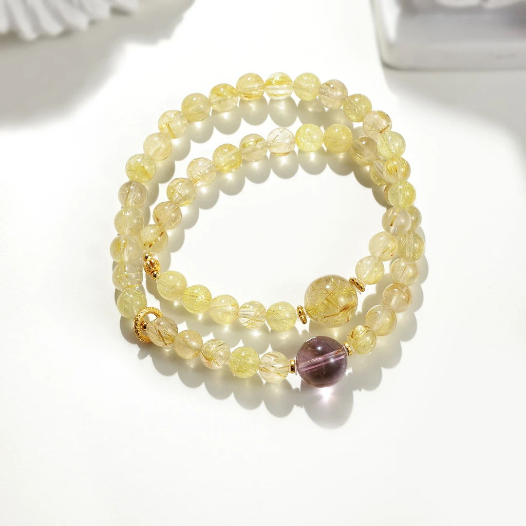 【富富】天然水晶金发晶原创设计款双圈手串