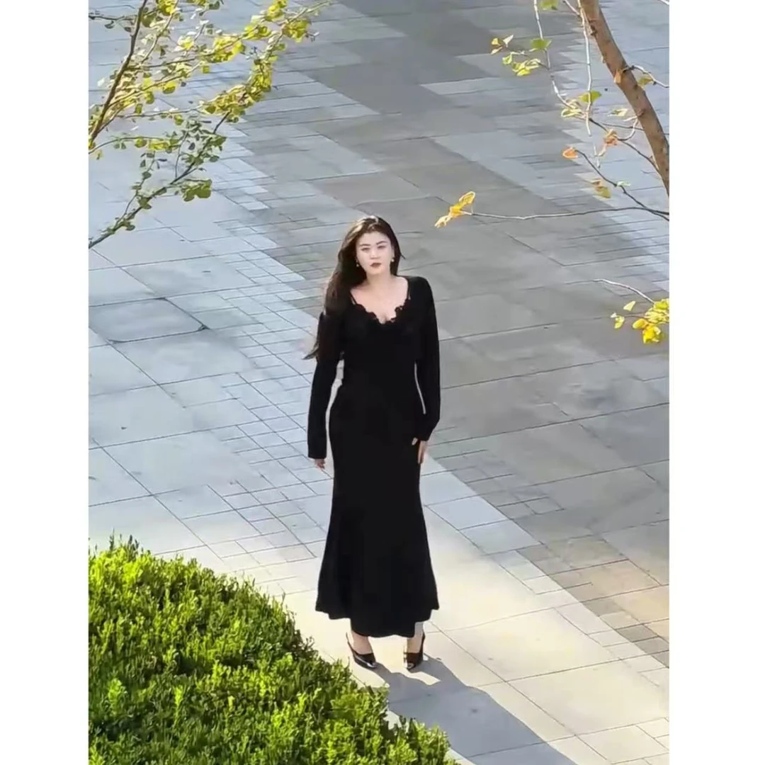 现货【小稳专属运费补贴6-8】微胖大码气质纯欲吊带连衣裙套装5180