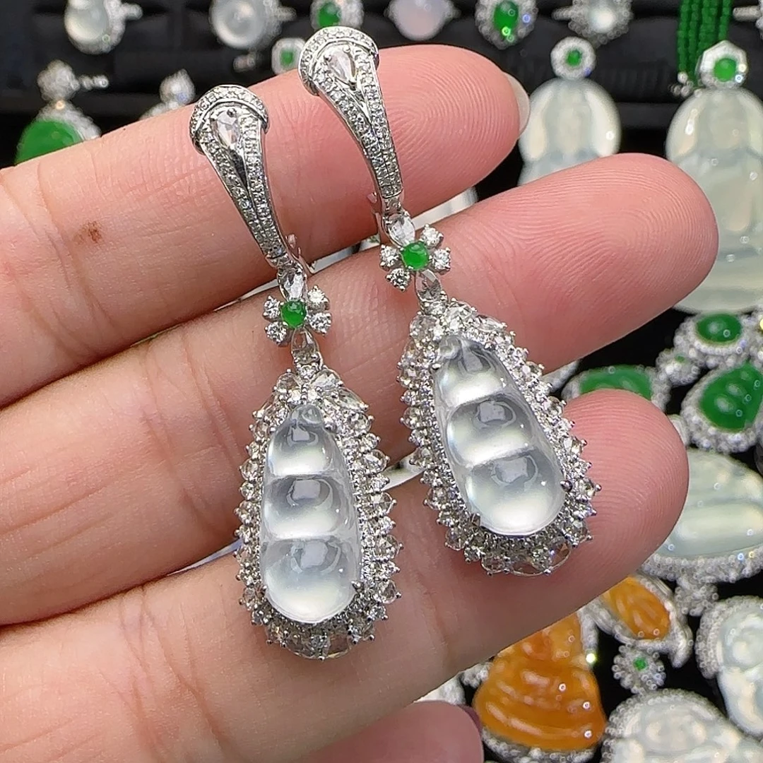 翡翠18K金镶嵌耳饰天然翡翠