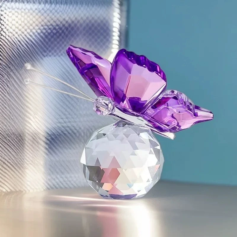 轻奢K9水晶小蝴蝶紫色水晶人工雕刻蝴蝶摆件