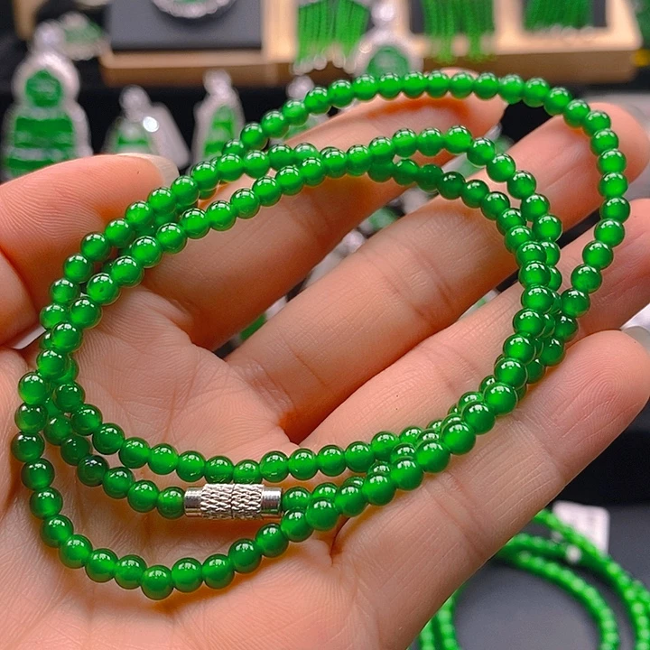 翡翠未镶嵌耳饰天然A货翡翠珠链卡4