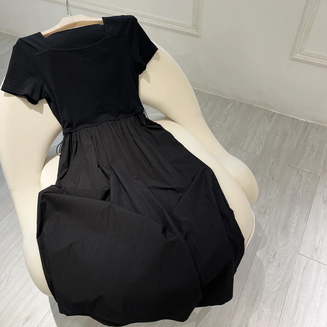 芊芊大码春季新款方领收腰连衣裙显瘦气质时尚休闲百搭宽松【3892】