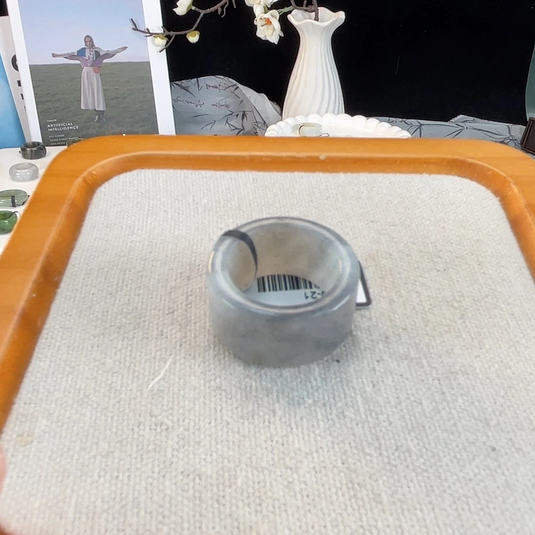 和田玉未镶嵌戒指a45青花圆切17.7