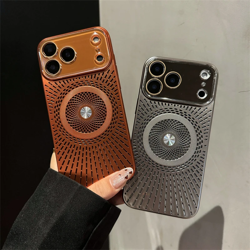 [镂空散热磁吸电镀壳]适用苹果17-12新款快速散热超薄透气防摔壳