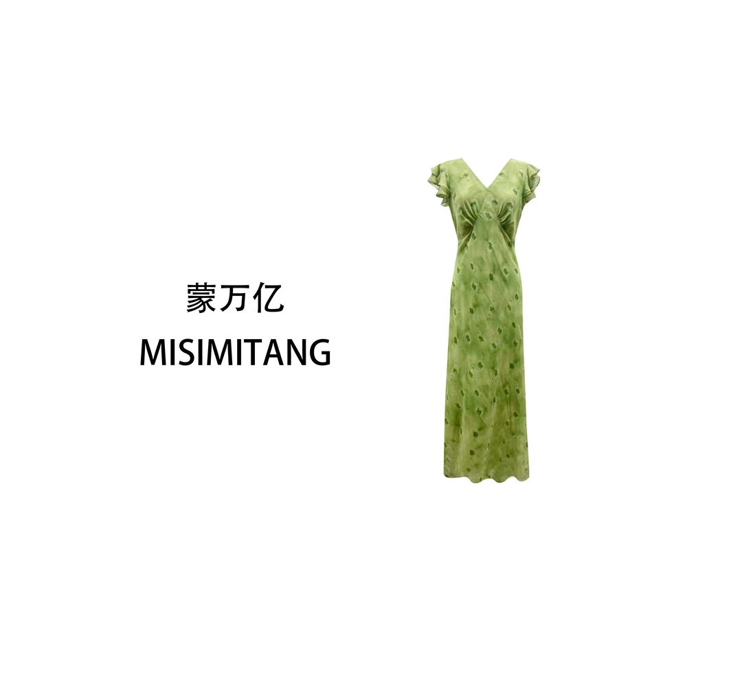 【琉森漫歌】夏款斜裁显瘦女装绿色连衣裙欧若风时尚轻奢气质