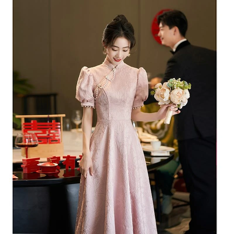 粉色小礼服女2025新款新中式旗袍订婚敬酒服新娘结婚连衣裙女春dd