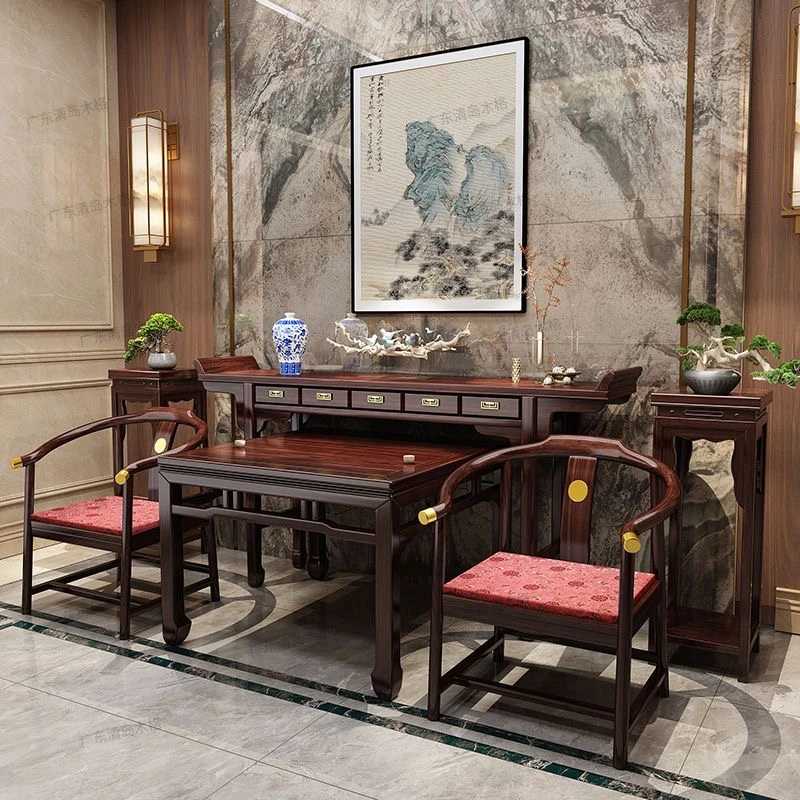 新中式实木八仙桌贡桌中堂四件套客厅乌金木神台家用香火供佛桌