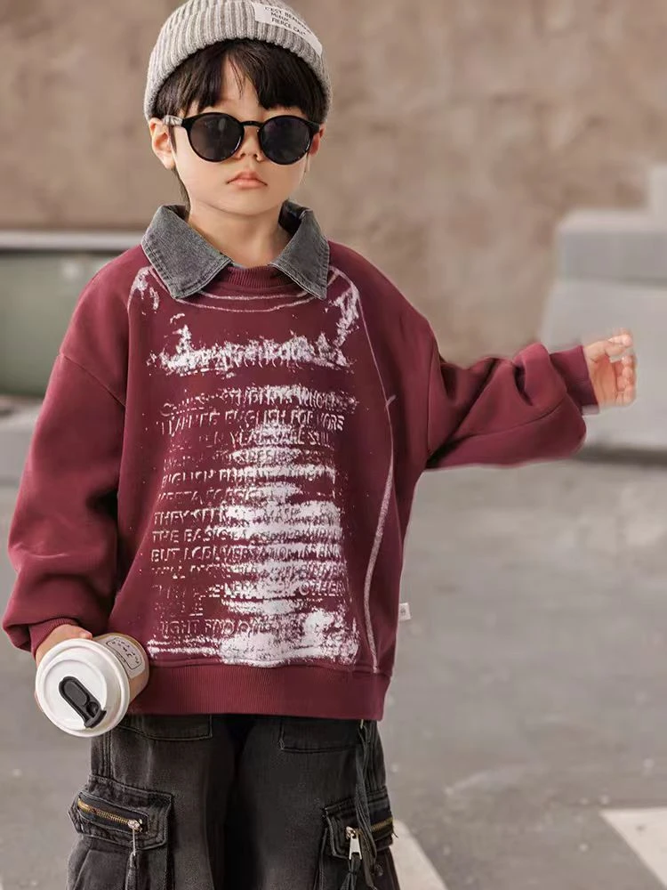 171    男童复古加绒加厚卫衣冬季