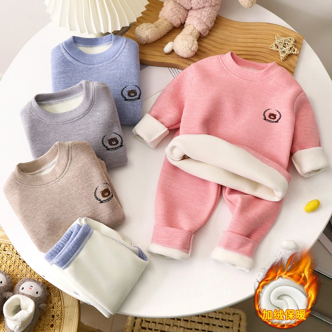 儿童保暖内衣套装冬季新款宝宝加绒加厚男童内衣女童秋衣秋裤童装