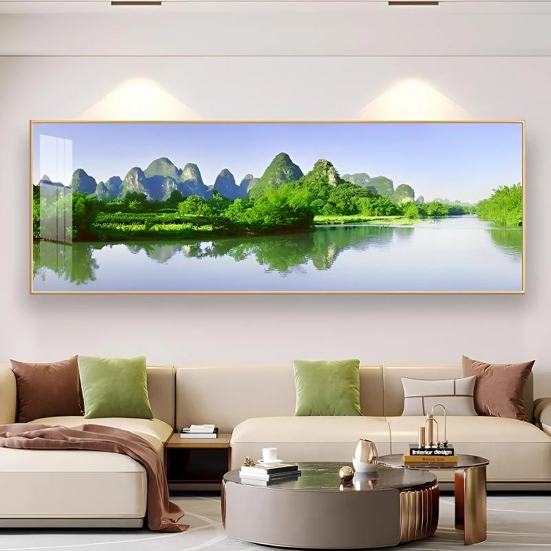 现代大气画简约背景墙挂画墙壁高档高山流水办公室客厅装饰画沙发