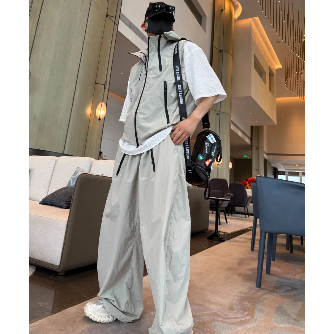 金先生夏季轻薄拉链工装风背心+半松紧弯刀长裤(一套需分开下单)