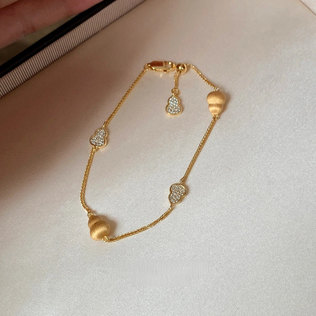 铜合金手链 新中式金色拉丝葫芦手链复古重工轻奢高级感叠戴手饰