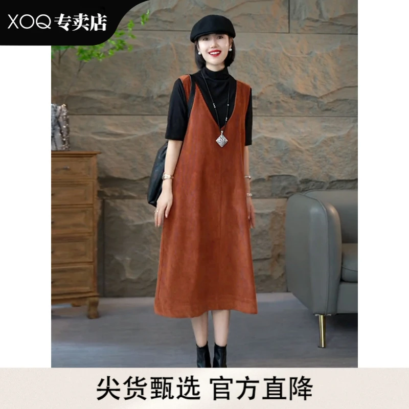 XOQ无袖背心连衣裙女秋装宽松休闲马甲裙高级感减龄百搭中长裙子