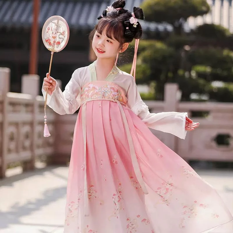 巴拉巴拉童装适用儿童演出服古典舞蹈汉服上春山胭脂妆桃花笑入莲