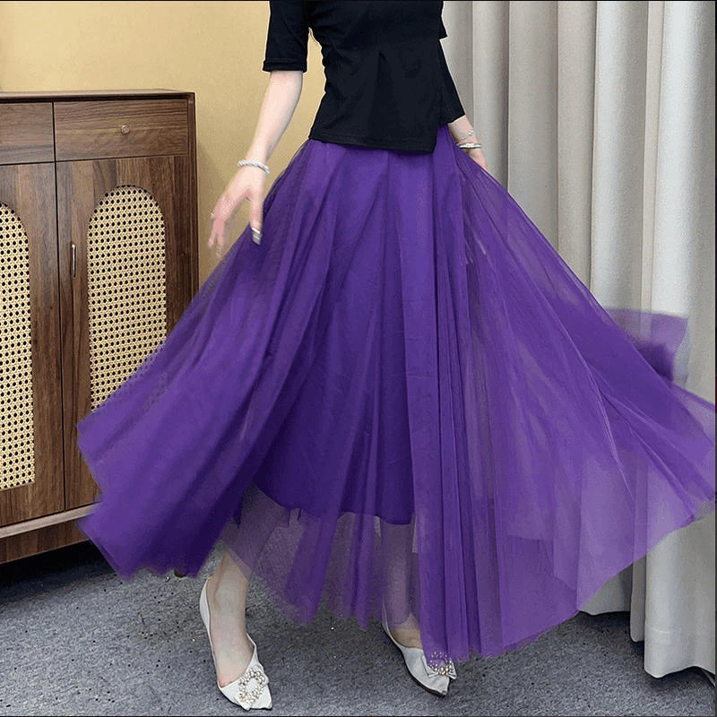 女款爆品新款小个子720度大摆网纱A字半身裙气质百搭显瘦夏季款