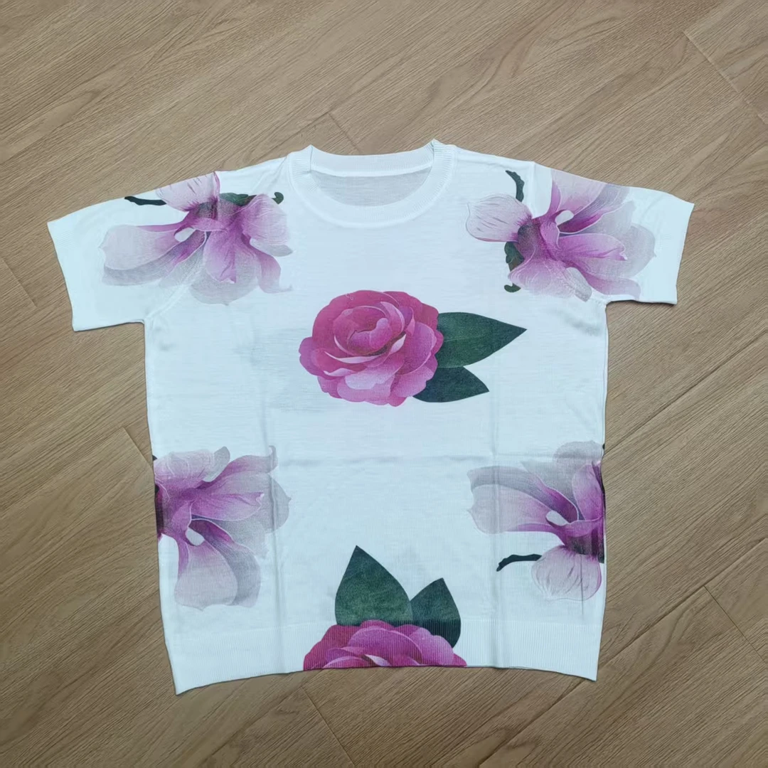 【南油玲姐】白色印花圆领短袖T恤TX724