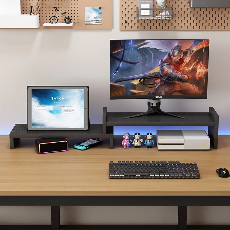 显示器抬高架电脑增高架可伸缩平面单双层办公桌面收纳置物架