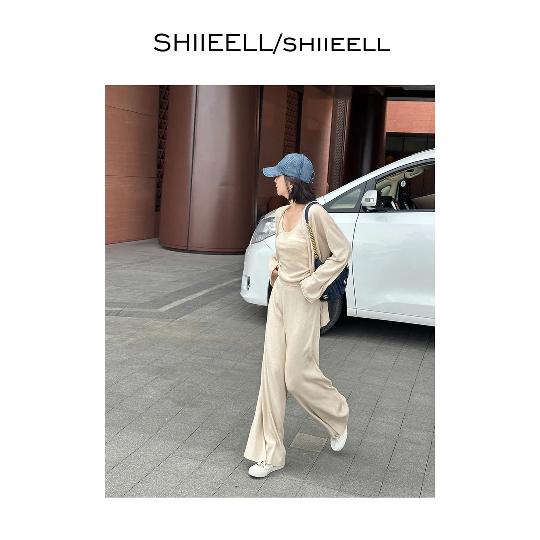 SHIIEELL夏季极简风时尚休闲纯色薄软莱赛尔亚麻混纺套装WH624