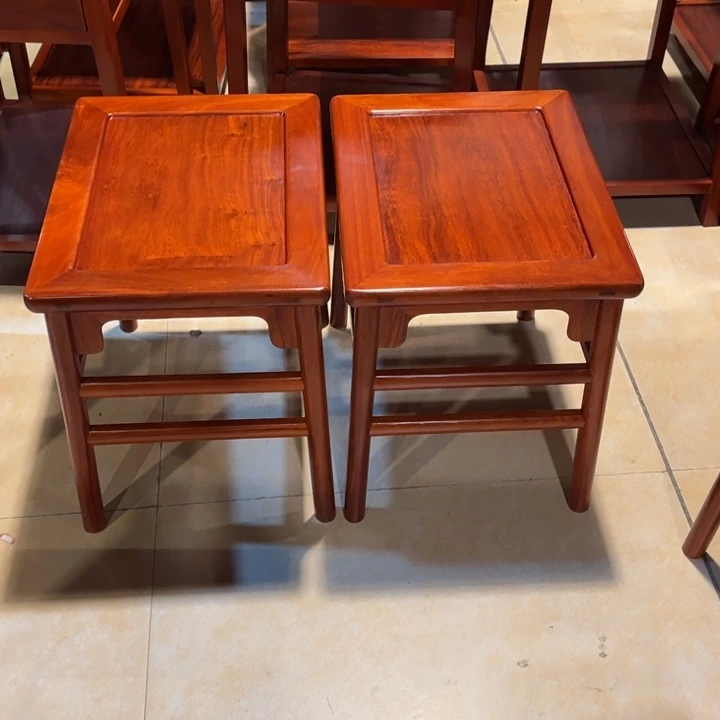 W***生紫檀木类端景台缅花中方凳