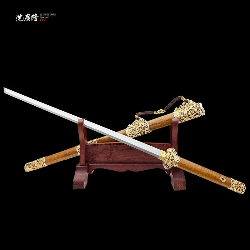 龙泉沈广隆-喜上眉梢 黄铜鎏金银 三枚合 黄金樟 宝剑 未开刃