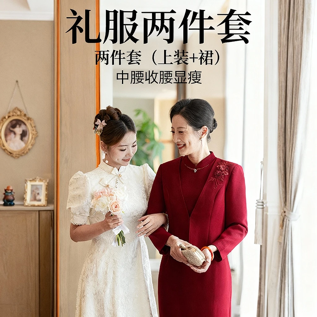 高端妈妈结婚礼服2025秋冬新款红色喜婆婆装两件套年轻款气质套装