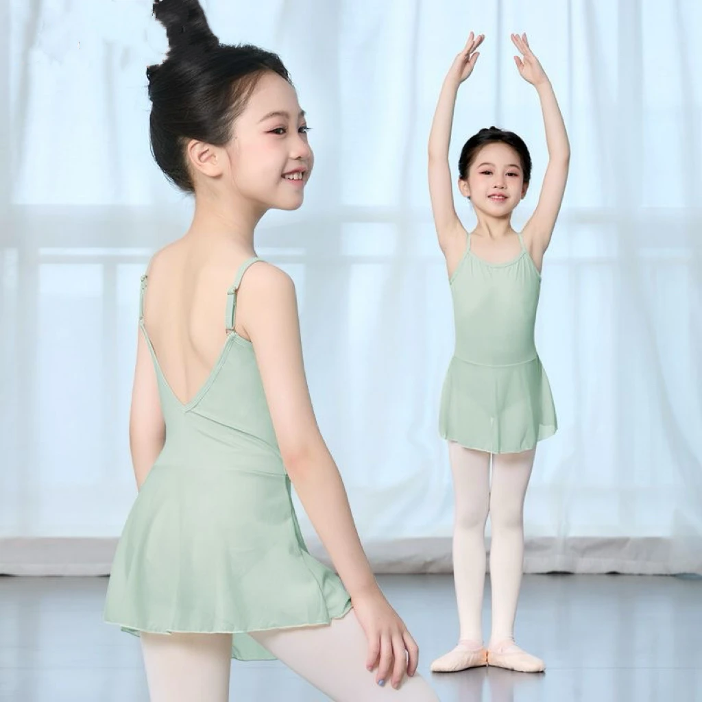 小孩夏季吊带裙女童学生露背连衣裙考级芭蕾舞中国舞体操民舞裤
