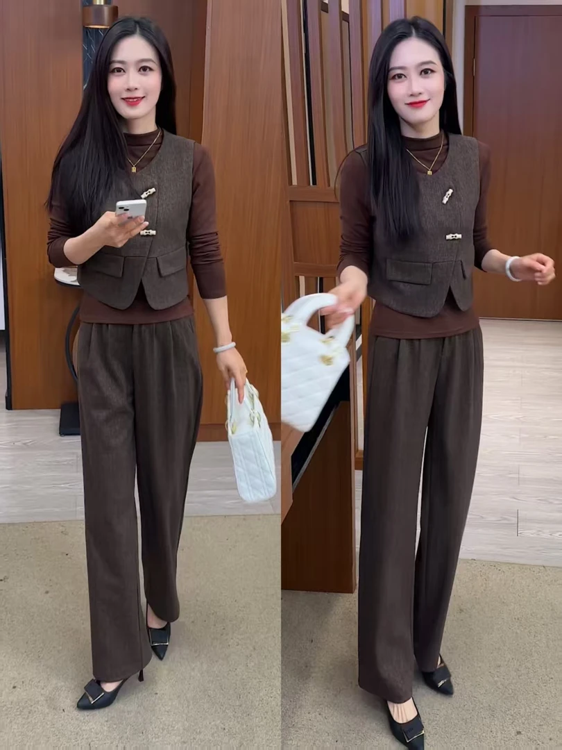 马甲三件套女2025春秋季新款显瘦气质洋气女神范时尚休闲减龄套装