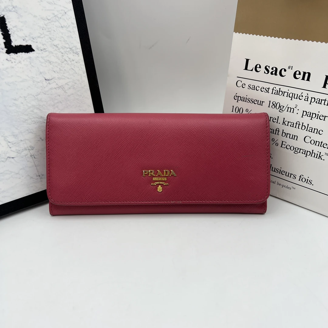 95新 Prada/普拉达 7711/桃粉长款钱包