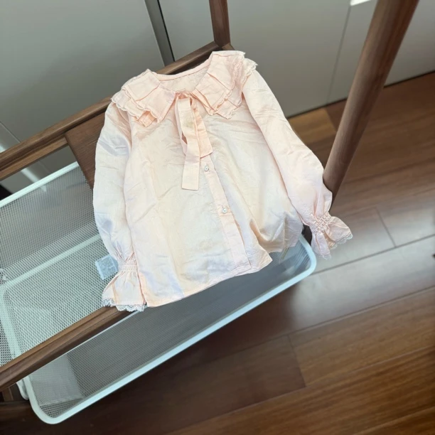 【编号L393】Q831-09-儿童袖口花边衬衫浅粉色-QC