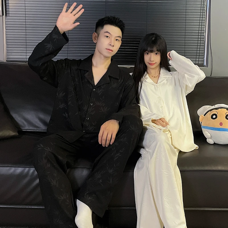 德绒情侣睡衣男款春秋季简约时尚长袖长裤两件套高级感女士家居服