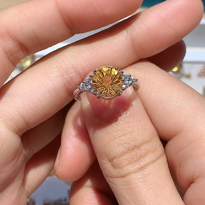 黄晶戒指银S925镶嵌