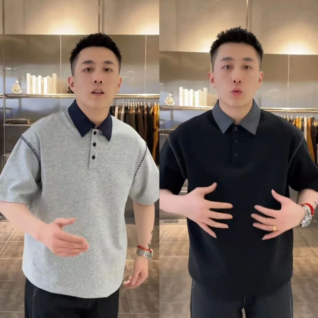 【夏季新品明线拼接简约POLO衫短袖】时尚高级商务休闲撞色翻领短袖