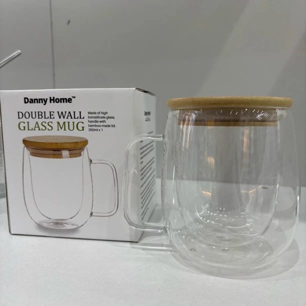 DannyHome双层玻璃水杯隔热耐带把手家用咖啡杯牛奶dannyhome餐具