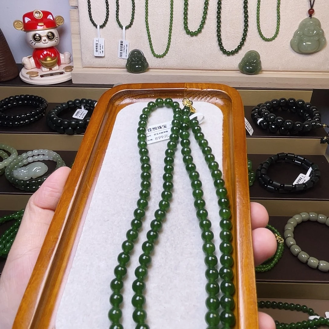 和田玉未镶嵌项链俄碧6mm108颗几乎没有黑点