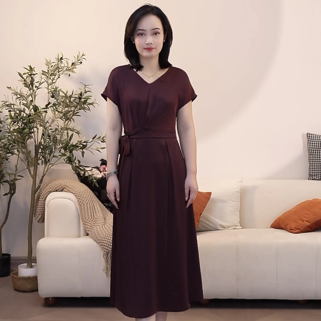 【曼姐定制】2025夏季显瘦中连衣裙显瘦时尚收腰优雅2653