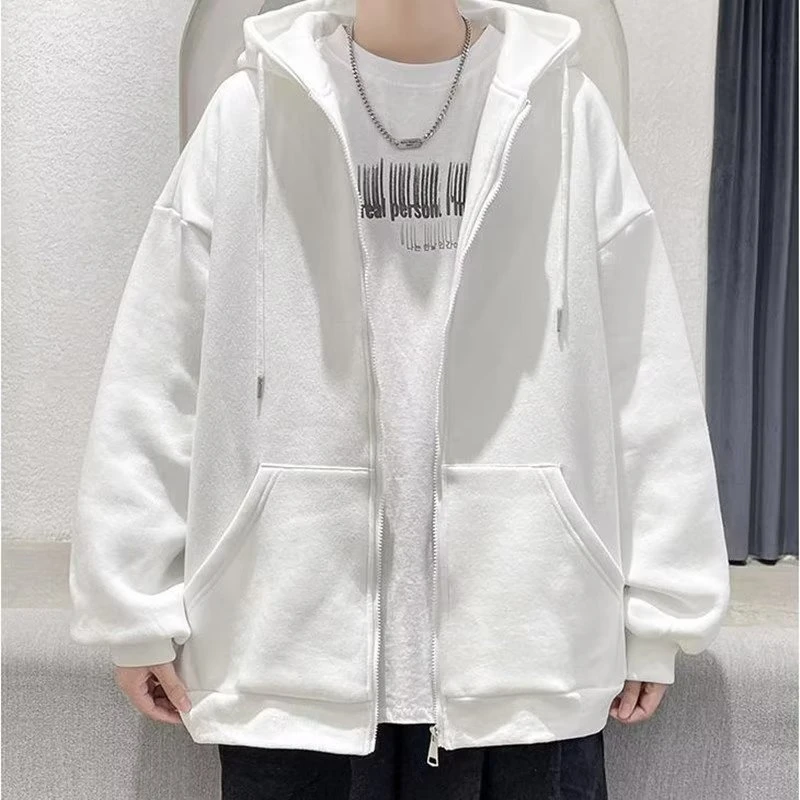 开衫卫衣男秋季韩版纯色宽松大码连帽男装上衣青少年加肥加大休闲