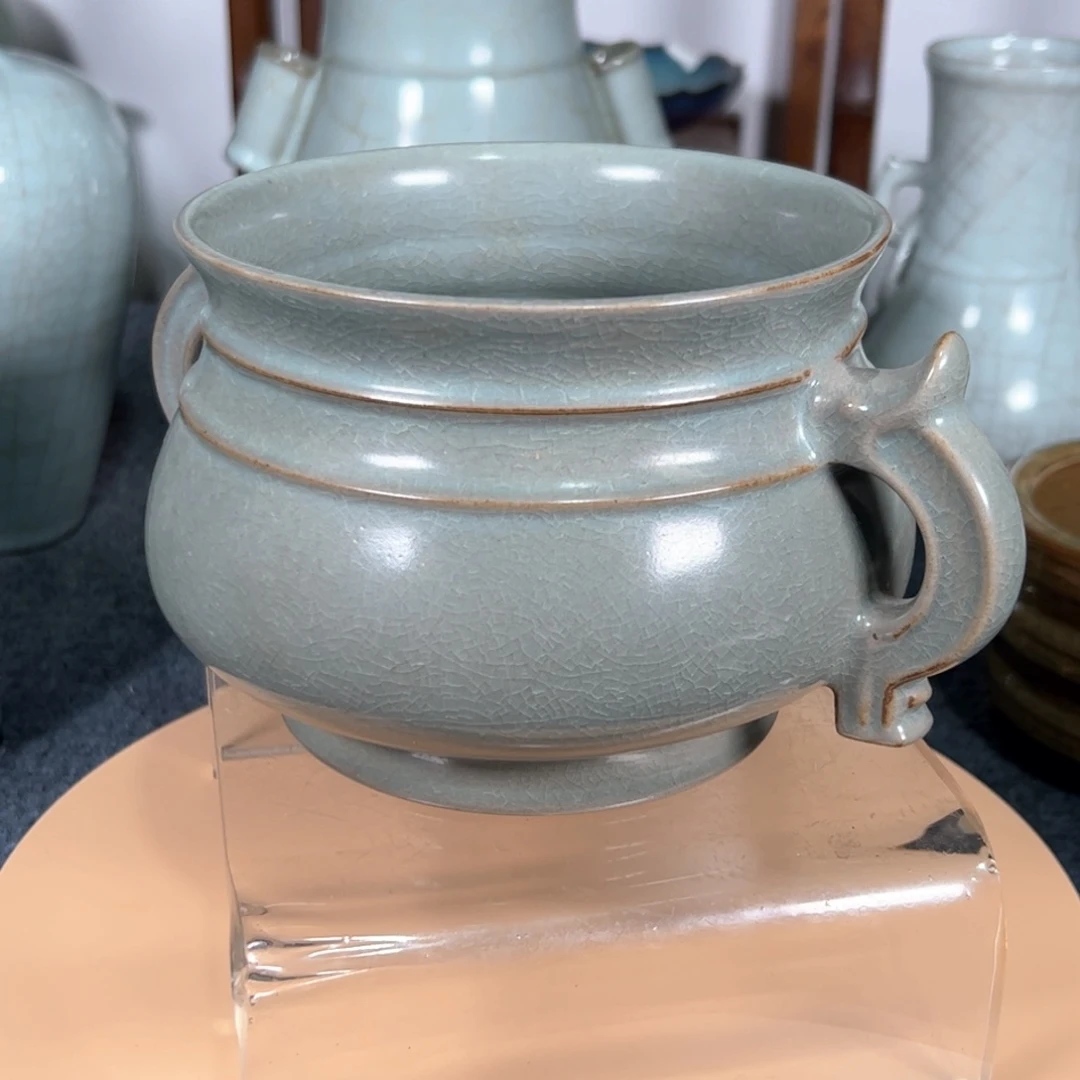 瓷片陶瓷汝开片纹双耳炉