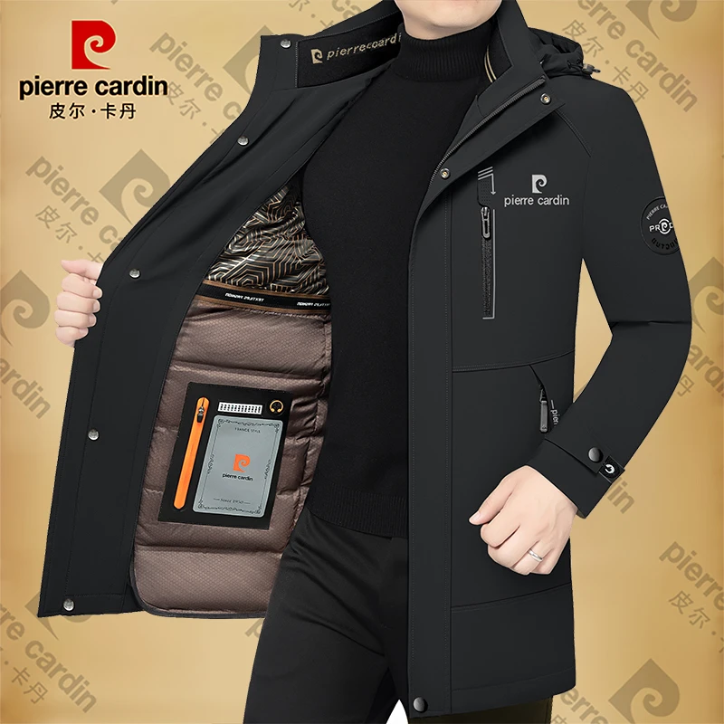 皮尔卡丹冬季可脱卸内胆羽绒服中长款冬季男士中年爸爸男装外套潮
