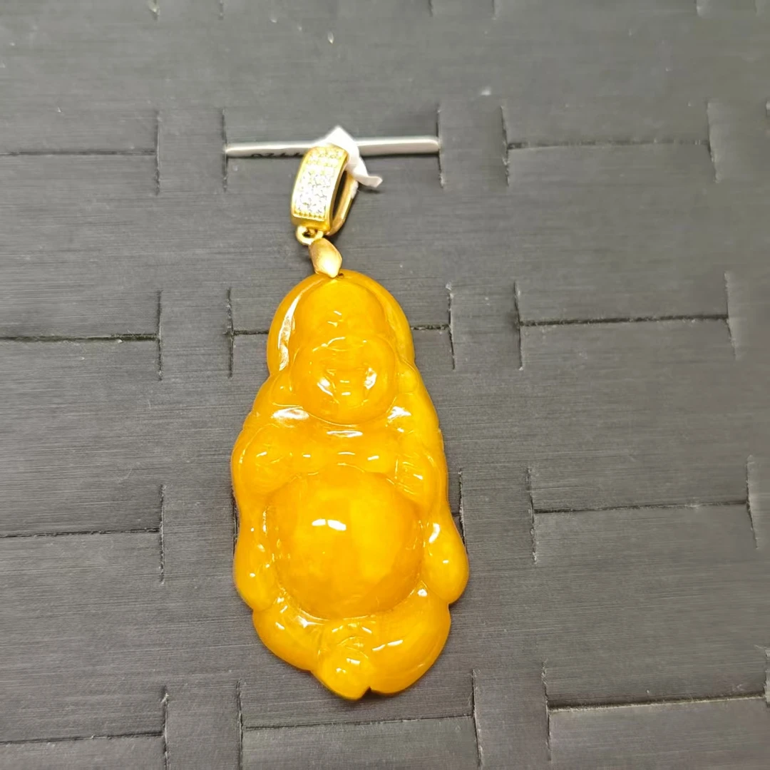 黄翠色财财玉石吊坠