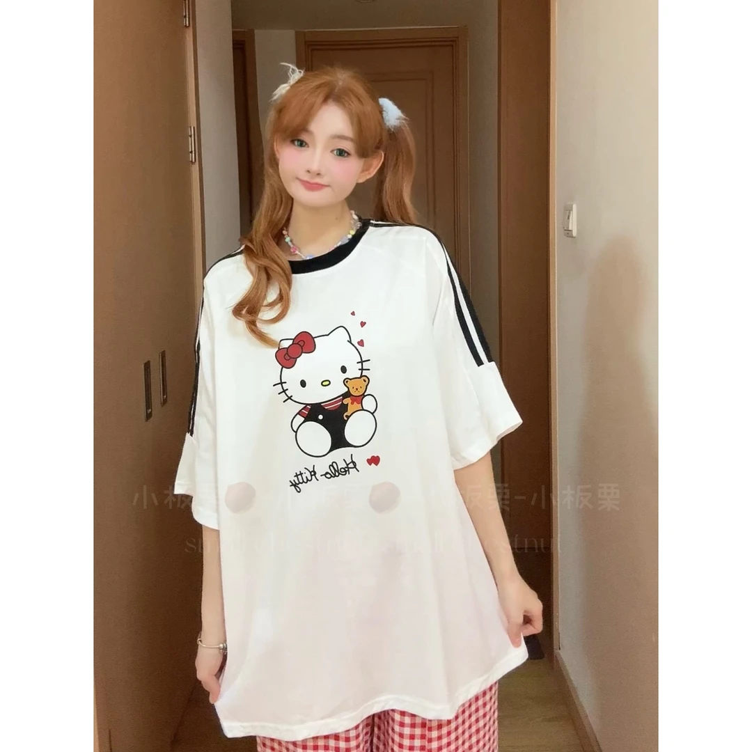 【小板栗精选】HelloKitty凯蒂猫短袖T恤女夏季纯棉三条杠半袖潮