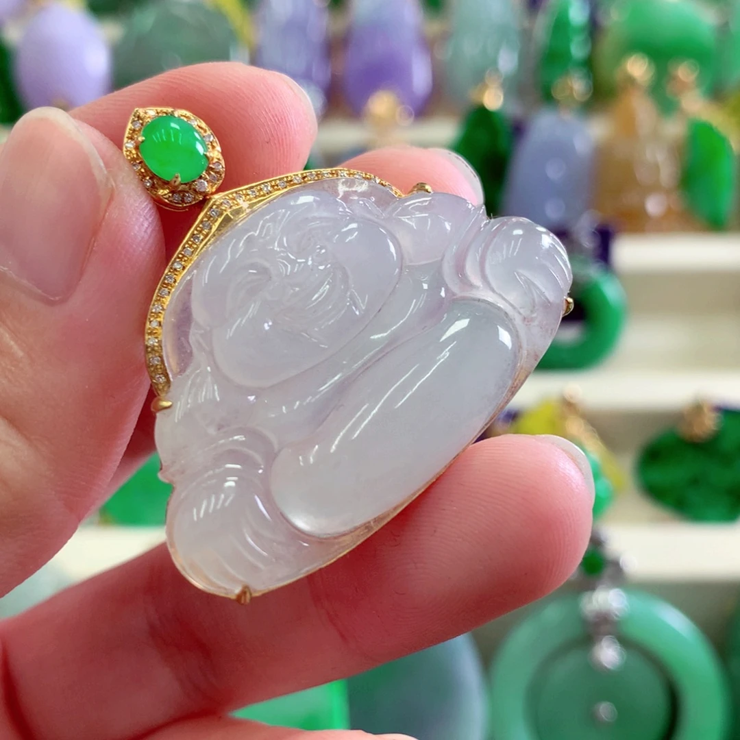 翡翠18K金镶嵌吊坠(不含链)