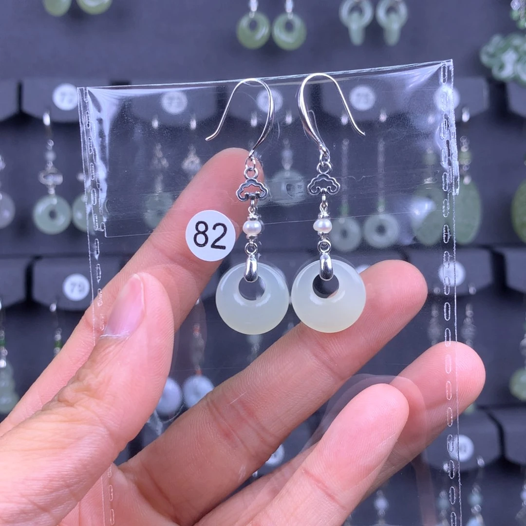 和田玉耳饰银S925镶嵌仙****8