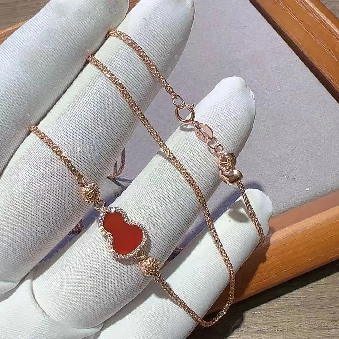 18K 满钻红葫芦锁骨套链K红