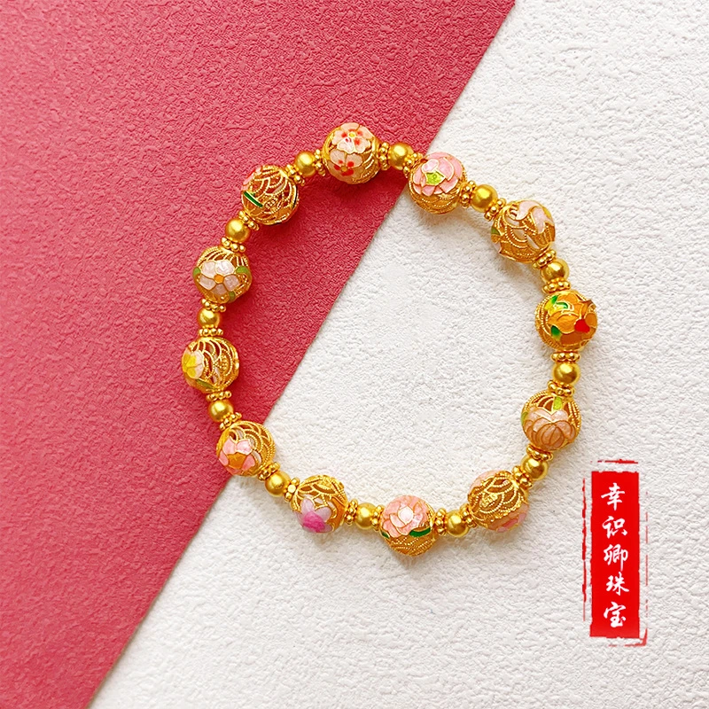 925银手链 925银花神转运珠镂空金色花丝手链百搭手串路