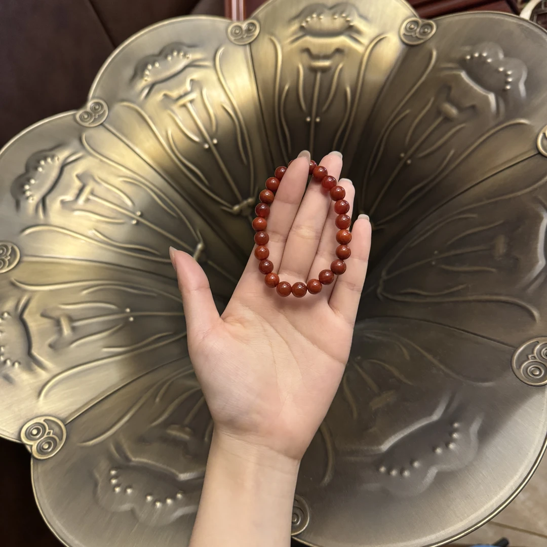 柿子红圆珠南红素圈手串