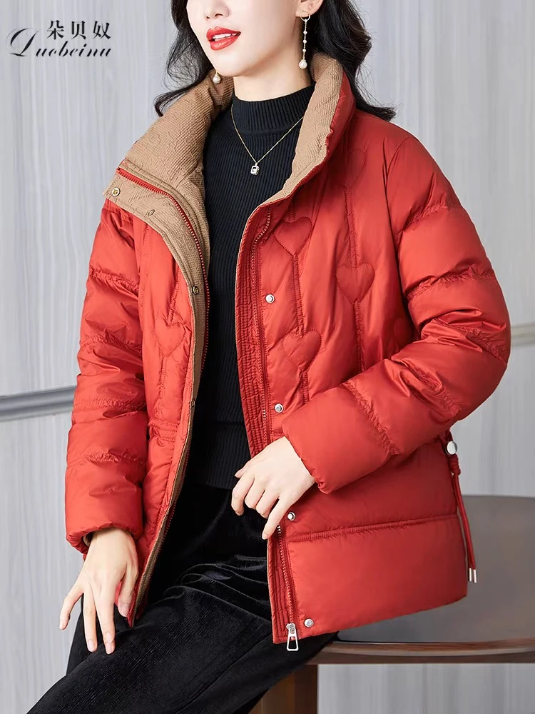 A1399设计师韩版短款时尚白鸭中老年保暖女士羽绒棉服宽松立领冬