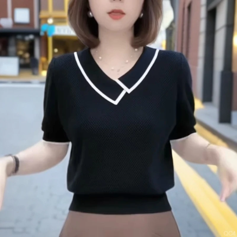 洋气时尚妈妈装2025夏季设计感慵懒风针织衫气质宽松减龄T恤上衣