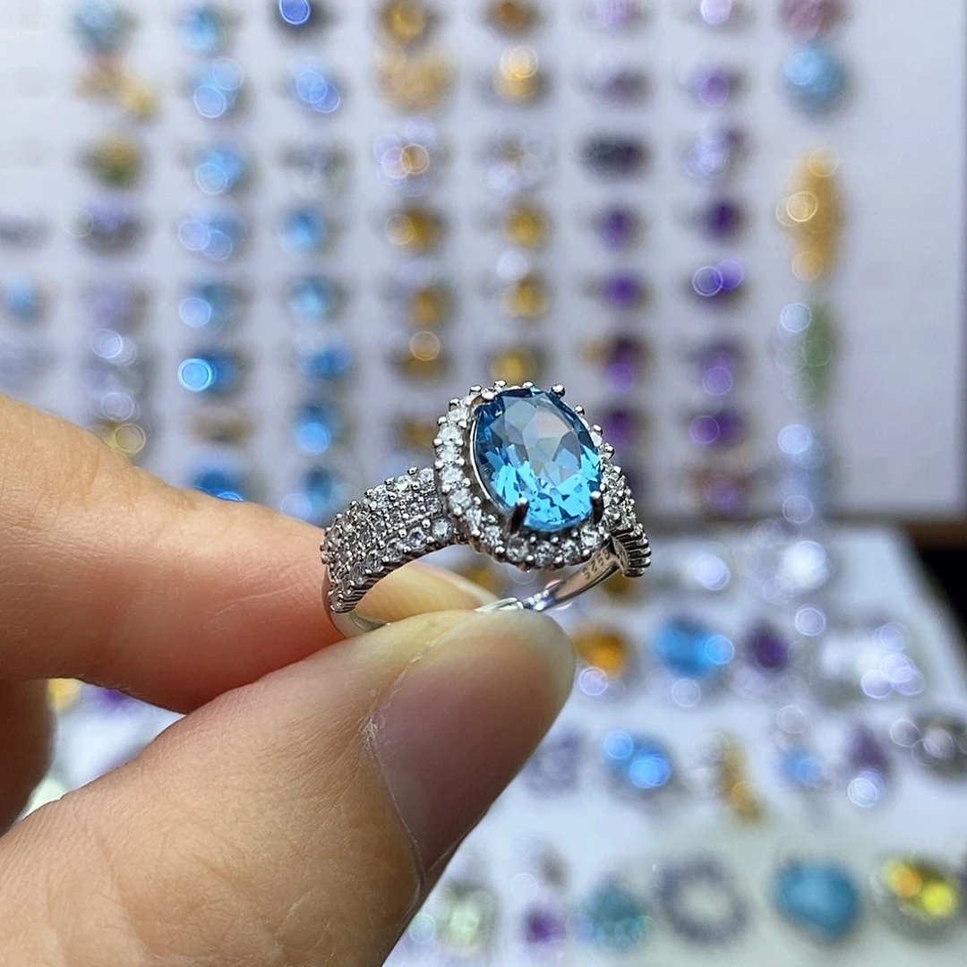 银S925镶嵌戒指托帕石不含证书