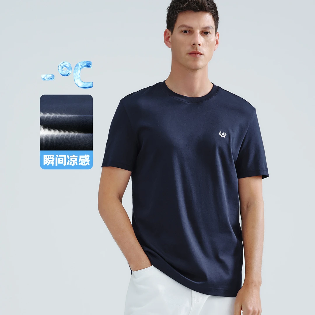 [凉感冰川棉]navigare意大利小帆船纯棉短袖T恤男士简约圆领上衣